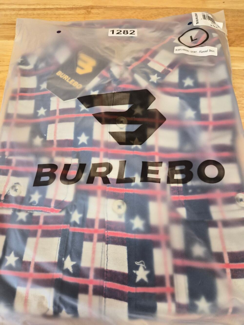 NWT Burlebo Flannel Shirt Men's Size L Red White & Blue Texas Flag (1282)